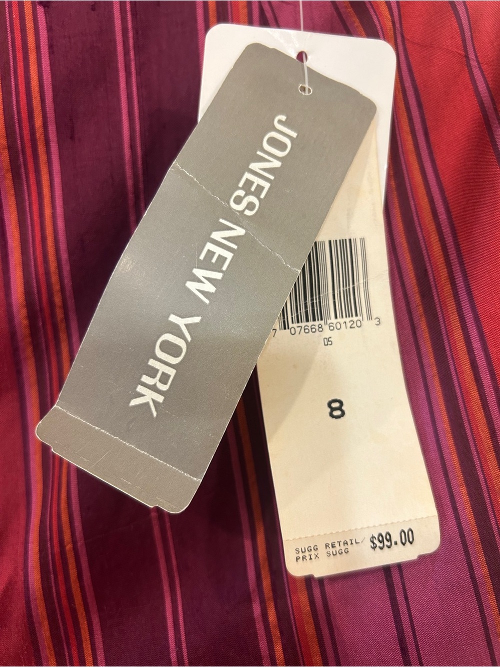 Jones New York Silk Striped Pants NWT Sz8 Raspberry Red Tailored Statement Pants - Picture 6 of 8